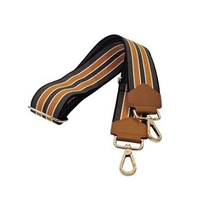 PARAVEL Cabana Bag Strap Brown Tan White Black Stripe Adjustable Bag Gold Shandy